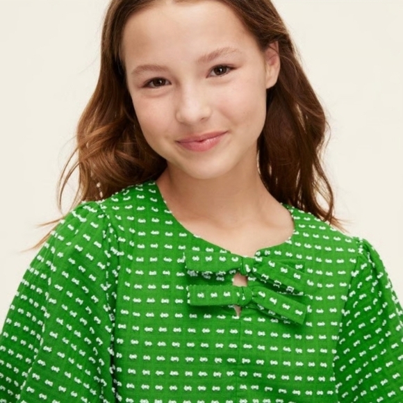Kate Spade Green Blouse with Playful Puff Sleeves - Picture 2 of 9